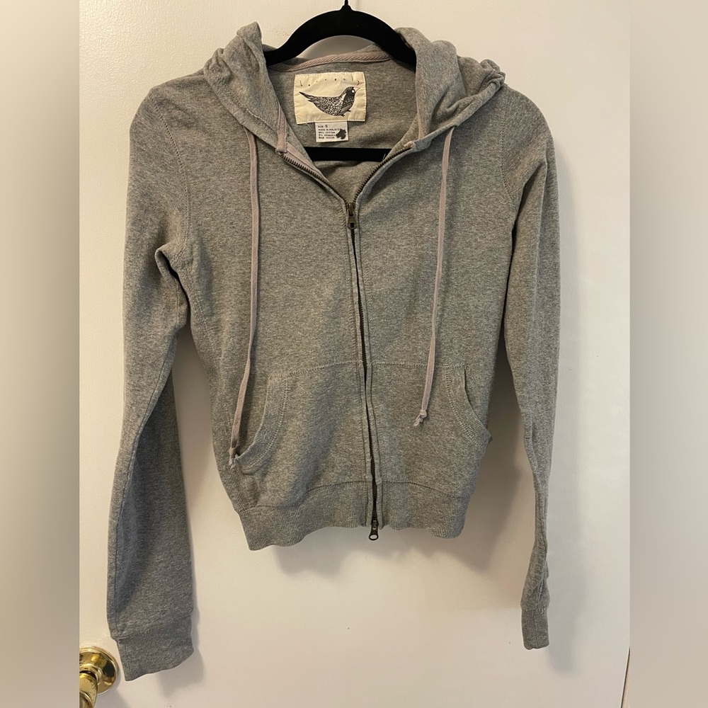 “Heavenly”- Gray Hooded Full Zip Sweatshirt: Size- Small